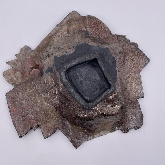 Unique Decorative Bowl Handmade Mixed Media Art Dish Tray Multicolor Orange Gray - Picture 3 of 16